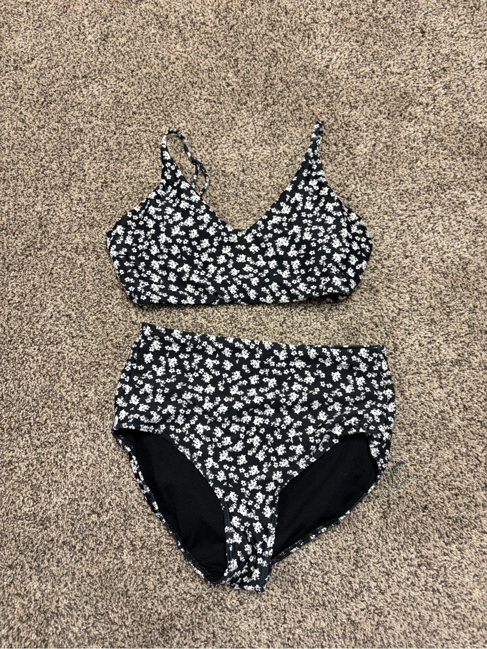 Albion Black Floral Print Two-Piece Swim Set